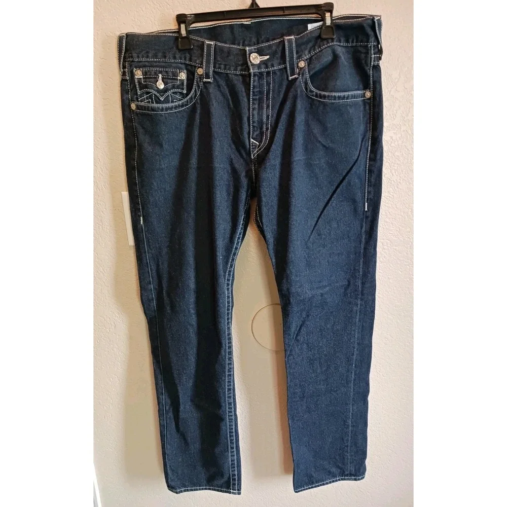 True Religion Skinny w/Flap Jeans Men's Size 38x32 Blue Dark Wash Denim